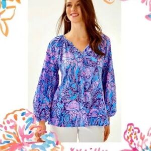 Lilly Pulitzer NWT Winsley Top Lapis Lazuli Horseshoe Bay $128 Size XXS